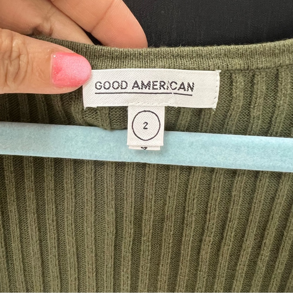 Good American Green Belted Body Ribbed Bodycon Sleeveless Knit Dress Size 2 - Picture 8 of 10